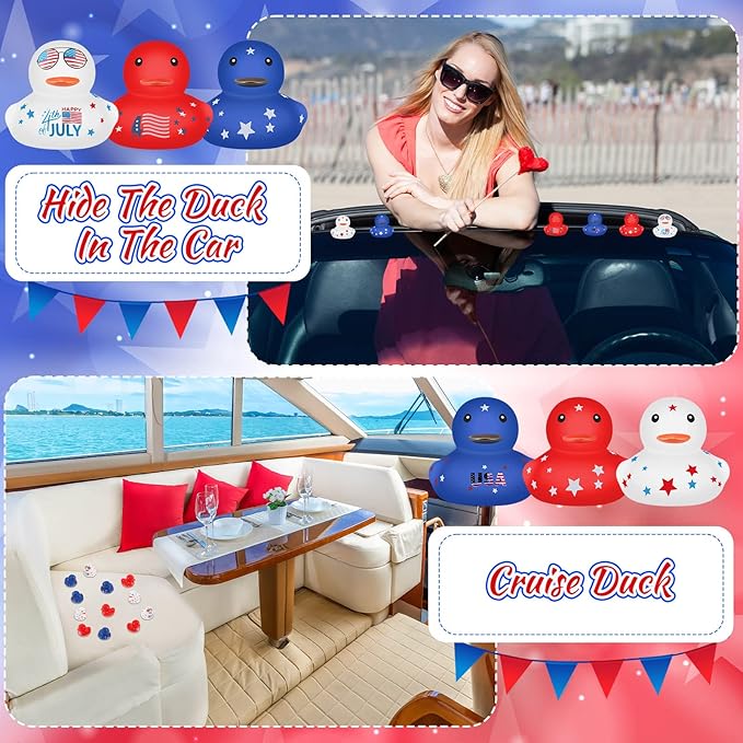 Lenwen 100 Pcs Patriotic Rubber Duck Bulk 1.96 Inch 4th of July 250th Anniversary Rubber Duck Independence Day 1776-2026 American Flag Ducky for Memorial Day Birthday Adult Pool (Classic)