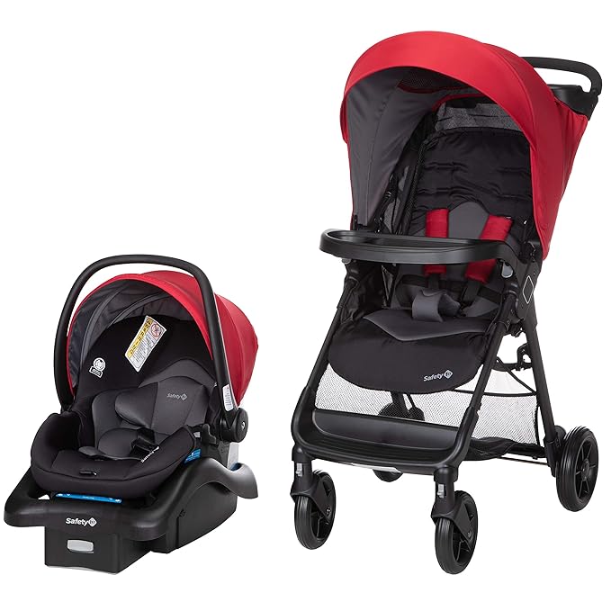 Safety 1st Smooth Ride Travel System Stroller and OnBoard FLX Infant Car Seat, Newborn to Toddler Baby Combo, Easy-Install, Large Canopy, Ample Storage, Foldable, Rear-Facing 4-30 lbs, Black Cherry
