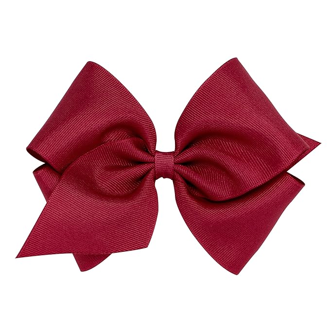 Wee Ones Girls' Classic Grosgrain Hair Bows with Plain Wrap Center, No-Slip Hair Clip, Handmade, Cranberry, Mini King