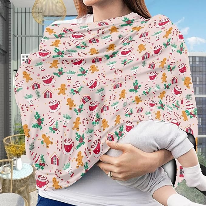AFPANQZ Merry Christmas Stretchy Baby Car Seat Nursing Breastfeeding Cover Super Breathable Multiuse Infant Carseat Canopy Stroller Cover Scarf All Seasons Girl Baby