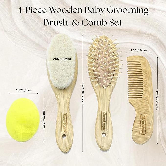 Bamboo Baby Brush & Comb Set – Newborn Grooming Kit with Soft Goat Hair Brush & Wooden Comb – Gentle Baby Care Essentials for Cradle Cap & Baby Shower Gifts