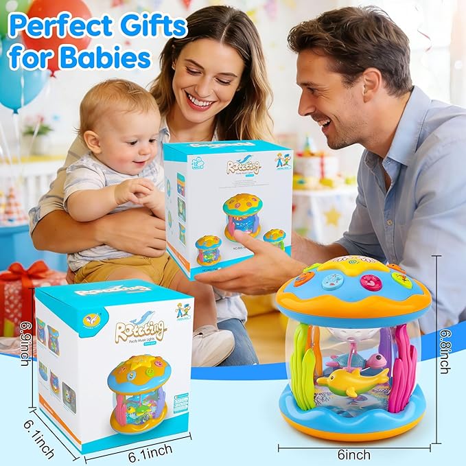 Baby Toys 0-6 Months Ocean Rotating Projector Musical Light Up Tummy Time Toys for Infants 0-3 4 5 6 7 8 9 Months Baby Aquarium Crawling Toys 6-12 Month Boys Girls 1 2 Year Old Birthday Easter Gifts