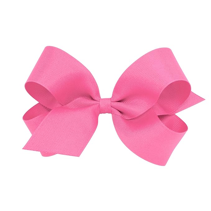 Wee Ones Girls' Classic Grosgrain Hair Bows with Plain Wrap Center, No-Slip Hair Clip, Handmade, Hot Pink, Large