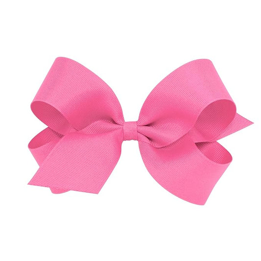 Wee Ones Girls' Classic Grosgrain Hair Bows with Plain Wrap Center, No-Slip Hair Clip, Handmade, Hot Pink, Large
