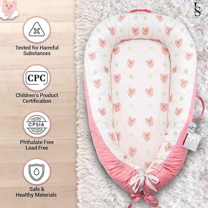 Baby Lounger for Newborn 0-24 Months – Ultra Soft Organic Cotton Infant Lounger – Reversible, Adjustable & Portable Baby Nest for Home & Travel – Soft, Breathable, Washable Cover by Leosole