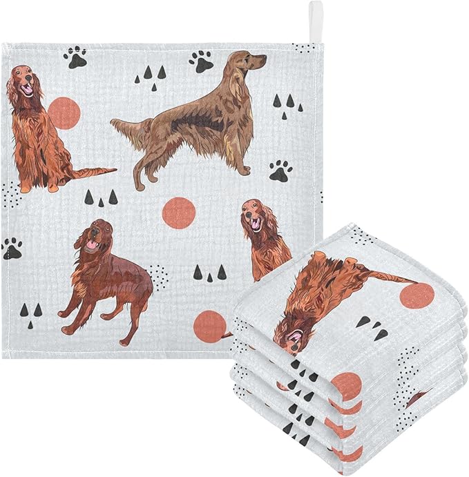 vvfelixl Baby Muslin Washcloths Irish Setter Dog Pattern Baby Burp Cloths Cotton Baby Face Towel for Newborn Infants Boys Girls Soft and Absorbent 11.8 X 11.8 in, 3 Pack
