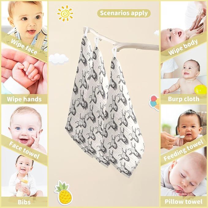 Goat Baby Washcloths Newborn Muslin Burp Cloths 3 Pack Soft Cotton Baby Face Bath Towel Drool Bibs for Infants, Girls and Boys 11.8 x 11.8 Inch