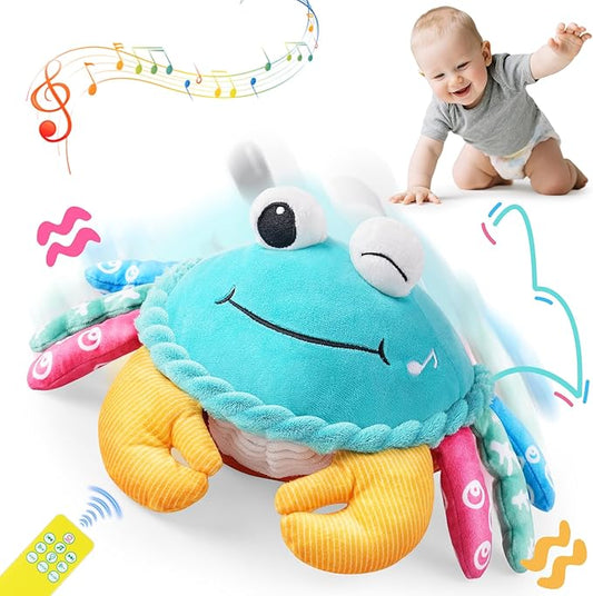 Baby Toys 12-18 Months, Musical Crawling Crab with Remote Control - Moving, Bouncing & Talking Plush Toy for Toddlers, Rechargeable Sensory Tummy Time Toy, Birthday Gifts for Boys & Girls