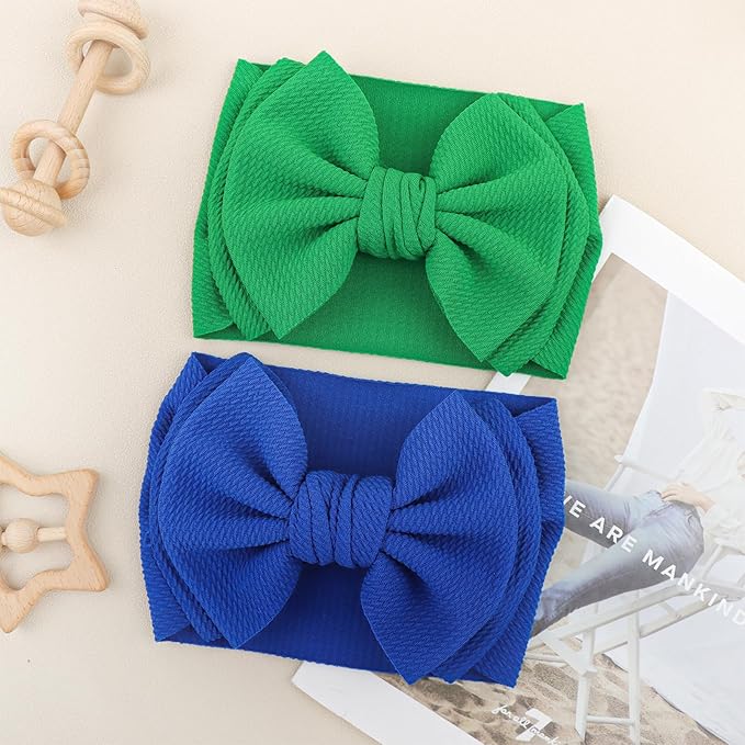 YanJie 2PCS 7'' Super Durable Soft Knot Headbands with Hair Bows Infant Toddlers Kids Hair Accessories Blue Green Headband for Newborn Baby Girls