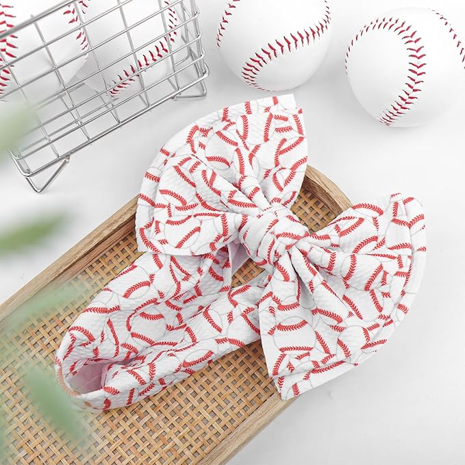 YanJie 7'' Baseball Hair Bow for Baby Girls Toddler Newborn Infant Headbands Softball Hair Accessories White Bows for Baseball Baby Outfits