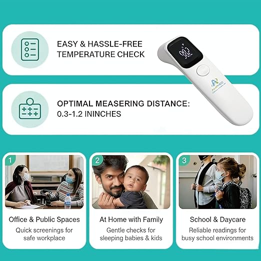 Amplim Baby Thermometer No Touch, Infrared Forehead Thermometer for Babies, Kids and Adults, Fast 1 Second Reading, Quiet Night Use, LED Display, Fever Alert, F/C Switchable for Home and Travel