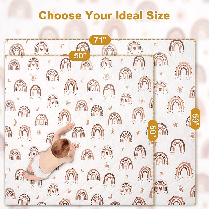 TINYHARBO Premium Foam Baby Play Mat 71" x 59" with Removable Cover, Extra Thick Padding Playpen Mat, Non-Slip Floor Mat, Stylish & Easy to Clean for Crawling Baby, Infants & Toddlers, Rainbow
