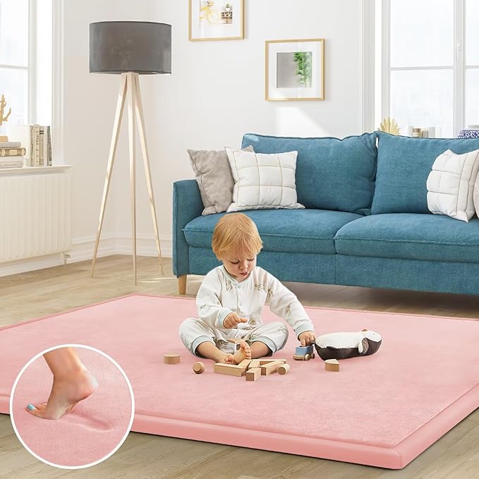 Baby Play Mat for Floor Nursery Rug Muscle Mat Area Rug Playroom Rug 39"x59" Playpen Mat Memory Foam 1.3" Thick Crawling Mat for Babies,Toddlers, Infants, Kids,Light Pink
