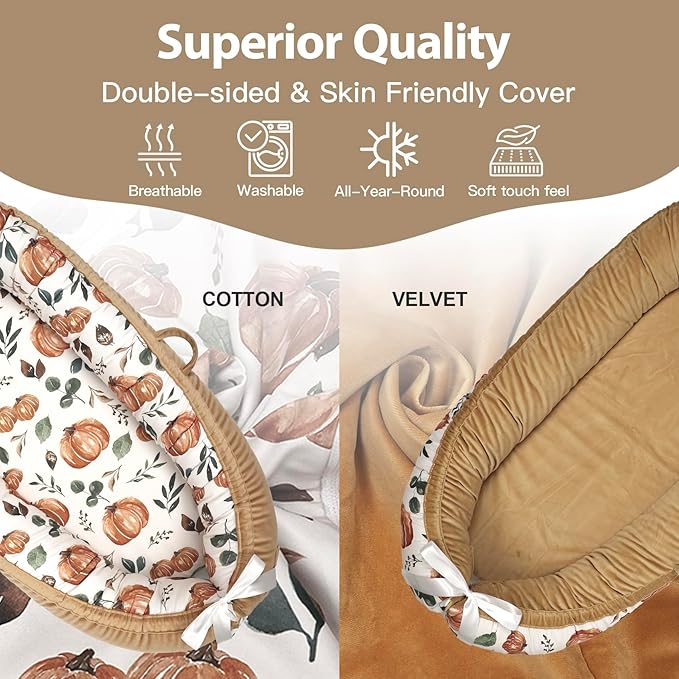 Infant Support Cushion - Breathable and Soft Organic 100% Cotton, Portable Tummy Time Mat with Removable Cover, Newborn Baby Essentials Gifts for 0-24 Months - Punpkin
