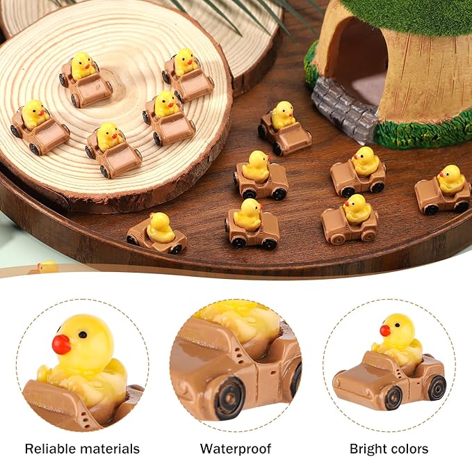 30pcs Tiny Duck Figurines, Brown & Yellow Resin Little Ducks in a Car Cute Small Duck Figures Floater Ducks Mini Car Ducks Decoration for Home Office Garden