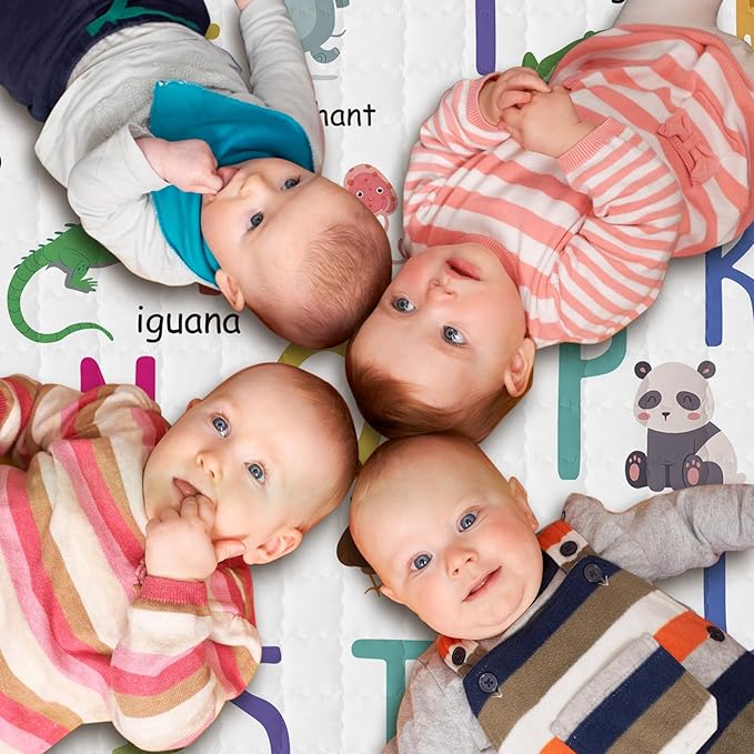 Funtery Woodland Animals Hexagon Playpen Mat Baby Play Mat Foldable Soft Nursery Rug Portable Baby Playmat Washable Comfortable Hexagon Playpen Mattress for Floor Activity Room Indoor Outdoor (Fresh)