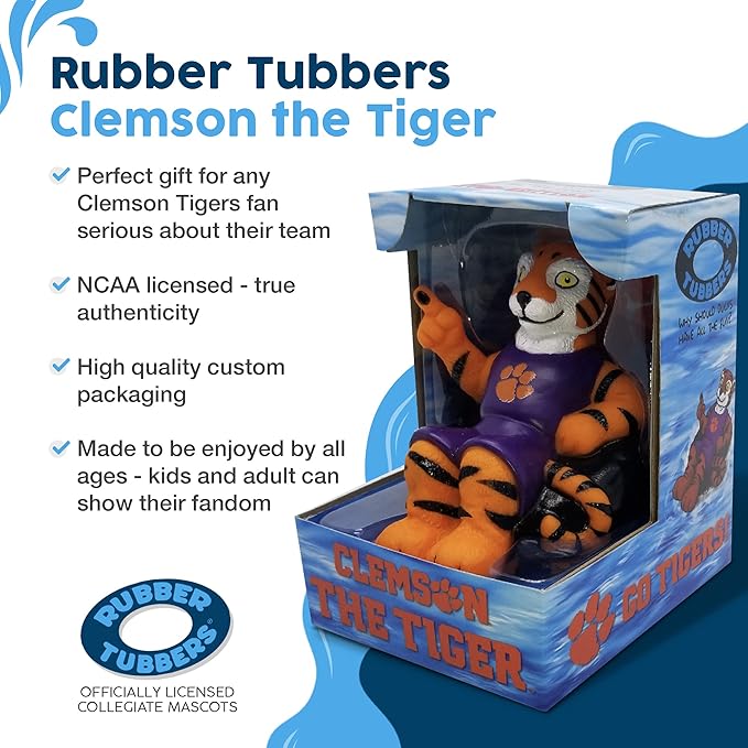 Clemson Tigers (The Tiger) Collegiate Bathtub Toys - Officially Licensed NCAA Team Mascots, Authentic Sports Memorabilia, Novelty Rubber Ducks (Clemson University)