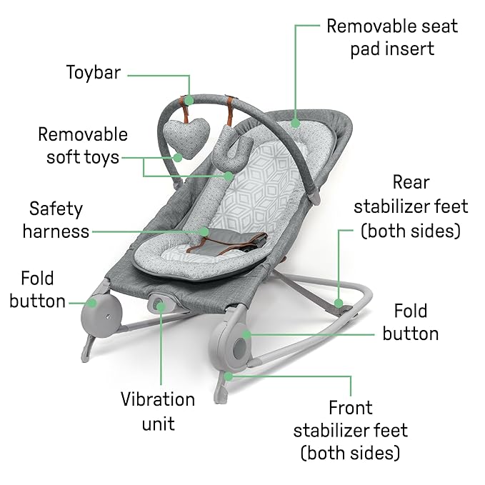 Summer by Ingenuity 2-in-1 Bouncer & Rocker Duo (Heather Gray) Convenient and Portable Rocker and Bouncer for Babies Includes Soft Toys and Soothing Vibrations