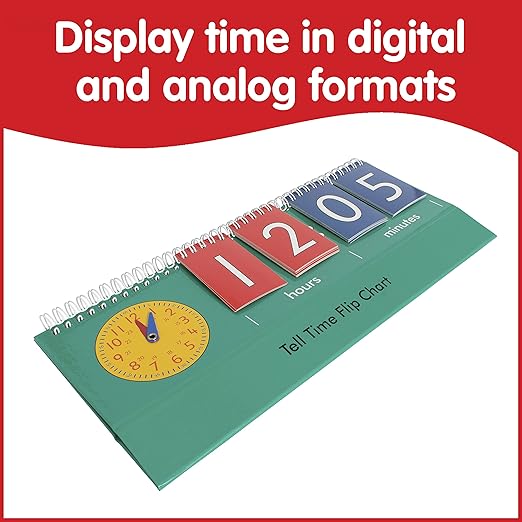 edxeducation Time Flip Chart | Teaching Clock for Kids | Learn to Tell Time with Analog and Digital Formats