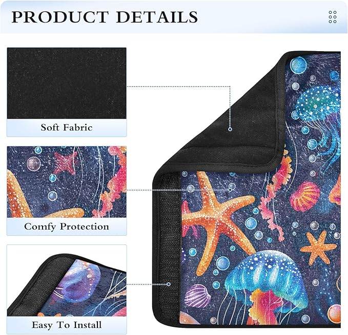 CHIFIGNO Colorful Jellyfish and Starfish Seat Belt Cover Universal Seatbelt Pads Pack of 2 Car Seat Shoulder Protector Protect Your Neck and Shoulder