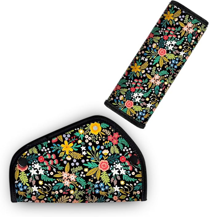 Kid's Seat Belt Cover Pad, Neck & Abdomen Cushion for Children- Soft and Breathable Straps Cover Support (Wild Flower)
