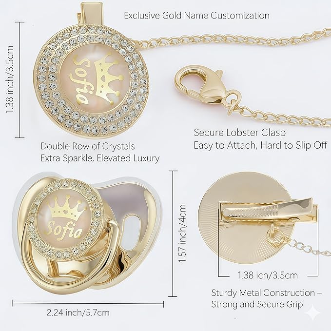 Personalized Bling Pacifier Box and Pacifier Set Unique Gift to New Bron Baby Baby Shower Gift (Gold)