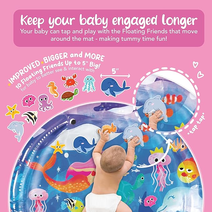 KooKooBaby Tummy Time Water Mat for Babies - Xtra Large Sensory Baby Water Mat for Tummy Time & Motor Development - Leak-Proof Water Pad, Durable Infant Water Play Mats for Baby Boys & Girls 3 Months+