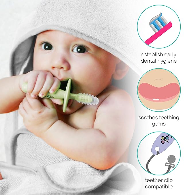 ZoLi Chubby Gummy teether | 2 Pack Baby Teething Relief - Green/Grey, BPA Free Teething Stick