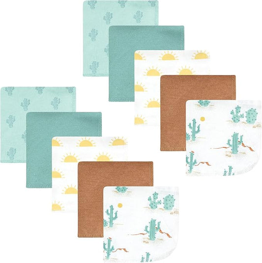 Hudson Baby Unisex Baby Flannel Cotton Washcloths, Desert Cactus 10 Pack, One Size
