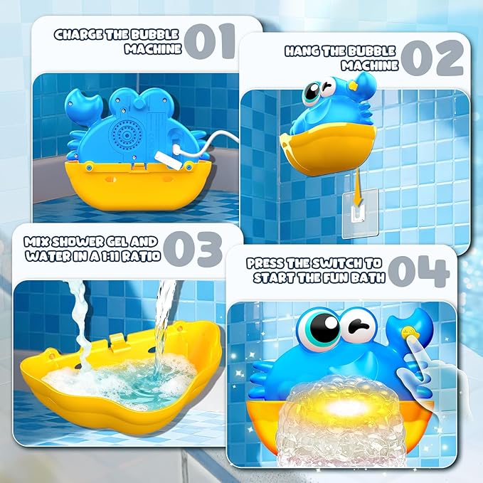 Bath Toys for Kids Ages 1-3,Light Up Baby Bath Toys Crab Bubble Maker with Colourful Light Toddler Bathtub Birthday Gifts Easter Stocking Stuffers for Boys Girls Aged 1-3 2-4 3-5