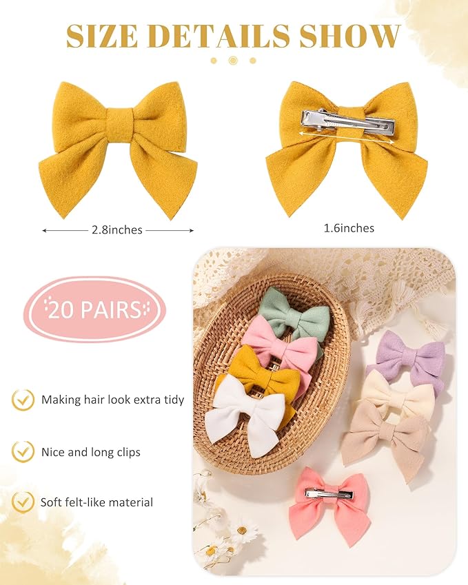 Jollybows 40PCS 2.8" Baby Girls Hair Bows Alligator Clips Woolen Hair Barrettes Hair Accessories for Little Girls Toddlers Teens Kids (1- Light Multi-colored)