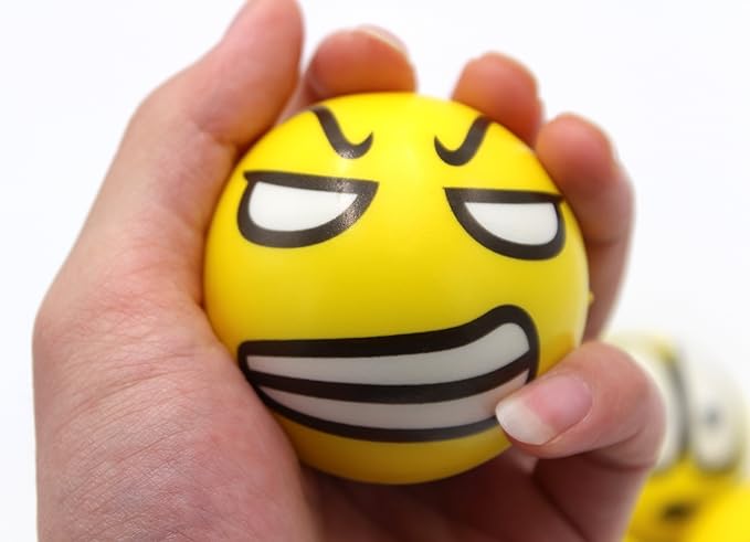 Set of 12 - Fun Face Stress Balls Cute Hand Wrist Stress Reliefs Squeeze Balls for Kids and Adults at School or Office Party Favors (Yellow Color Random Faces) (Classic)