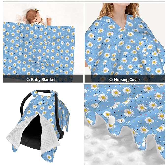 Daisys Flowers Polka Dots Baby Car Seat Canopy Nursing Cover for Newborn Car Seat Breastfeeding Covers Blanket Newborn Shower Gift