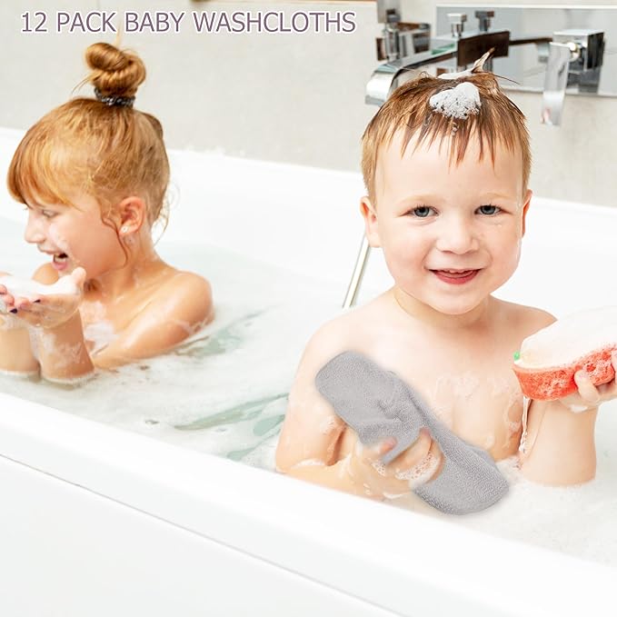 12 Pack Small Baby Washcloths 100% Cotton Thin Soft 7.8" x 7.8" Terry Cloth for Baby Face Bath Burp Travel Lightweight Multi-Purpose Newborn Must Haves