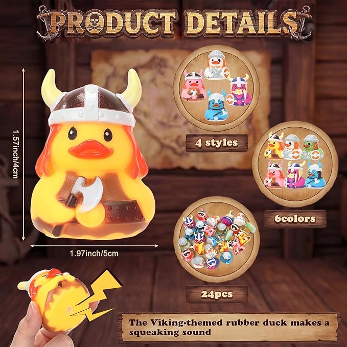 HyDren 24 Pcs Mini Viking Rubber Ducks Medieval Party Favor Ducks Pirate Duckies in Bulk Funny Rubber Duckies Bathtub Toys for Birthday Baby Shower Viking Pirate Halloween Party Favor Gifts Decor