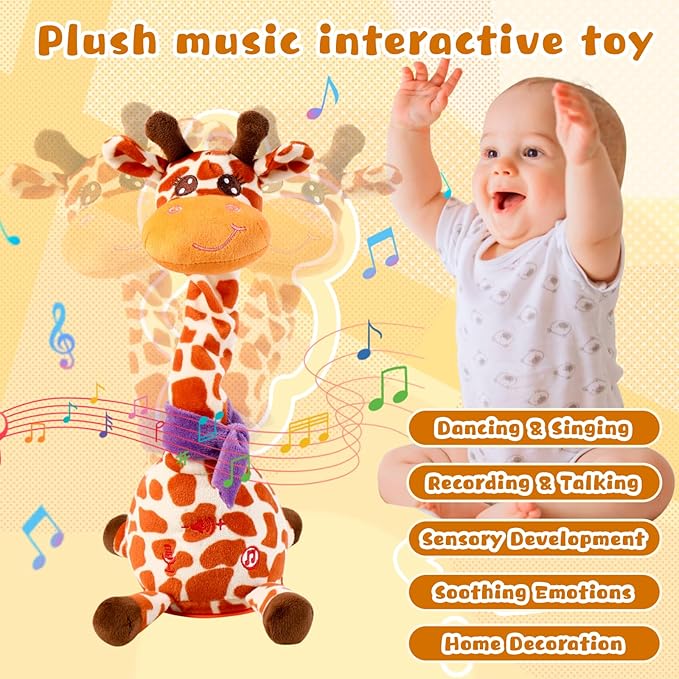 Dancing Talking Giraffe Plush Toy, Funny Singing Recording & Repeating Musical Giraffe, Unique Valentine's Day Gift for Girlfriend Boyfriend, Interactive Fun for Baby Toddlers Kids(Spot)