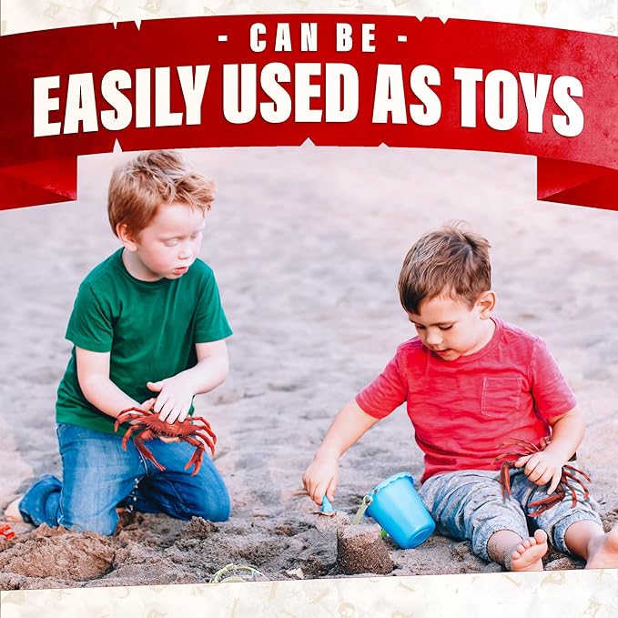 2 Pcs Red Plastic Crab Toy - Crab Decor with Realistic Marine Details, 6.6 X 5.3" Plastic Figurines - Ocean Style Decorations for Beach Theme Displays, Cake Toppers, Aquarium Decor & Seaside Events