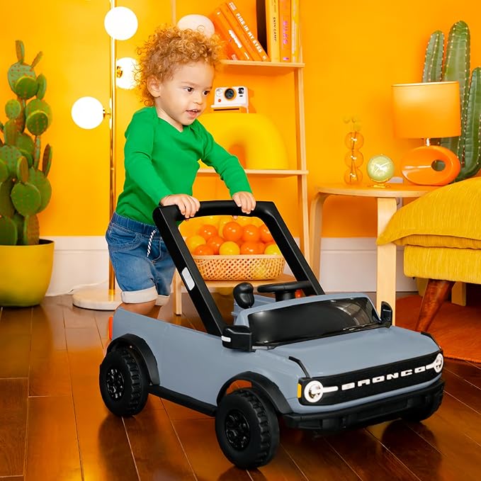 Bright Starts Ford Bronco 4-in-1 Blue Grey Baby Activity Center & Push Walker with Removable Interactive Steering Wheel -Toy, 6 Months and up