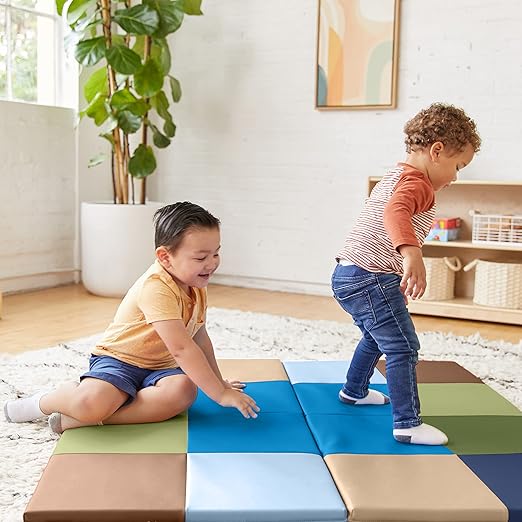 ECR4Kids SoftZone Square Dance Activity Mat, Folding Playmat, Earthtone