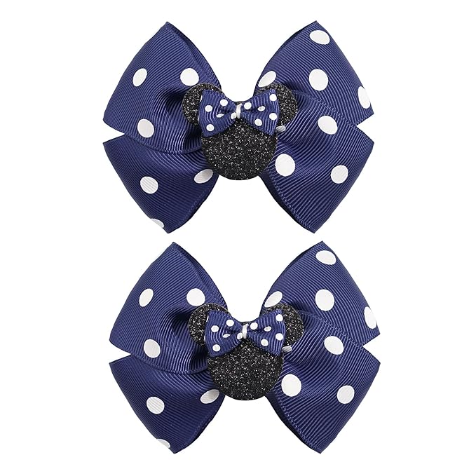 4 Inch Cute Mouse Ears Sequins Bows Hair Clips For Baby Girls, Toddler, Kids and Young Women Birthday Party Wedding Christmas Occasions Set of 2 (A- Navy Blue)