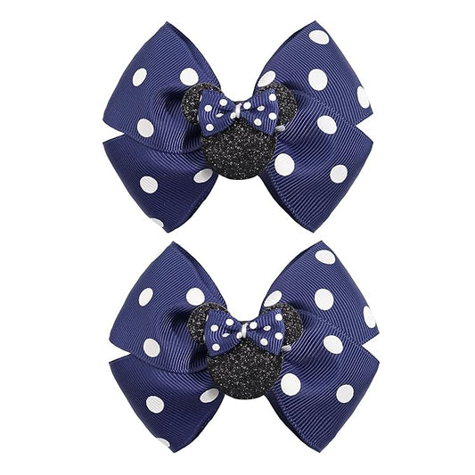 4 Inch Cute Mouse Ears Sequins Bows Hair Clips For Baby Girls, Toddler, Kids and Young Women Birthday Party Wedding Christmas Occasions Set of 2 (A- Navy Blue)