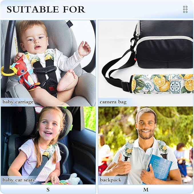 Sicilian Style Lemons Green Leaves Seat Belt Cover Cute Seatbelt Covers Pack of 2 Seat Belt Shoulder Pad for Adults and Children