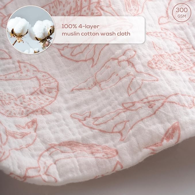 Muslin Baby Washcloths for Newborns, Pack of 8, 11"x11", Super Soft Cotton, Absorbent and Gentle, Baby Cotton Wipes, Baby wash Cloths