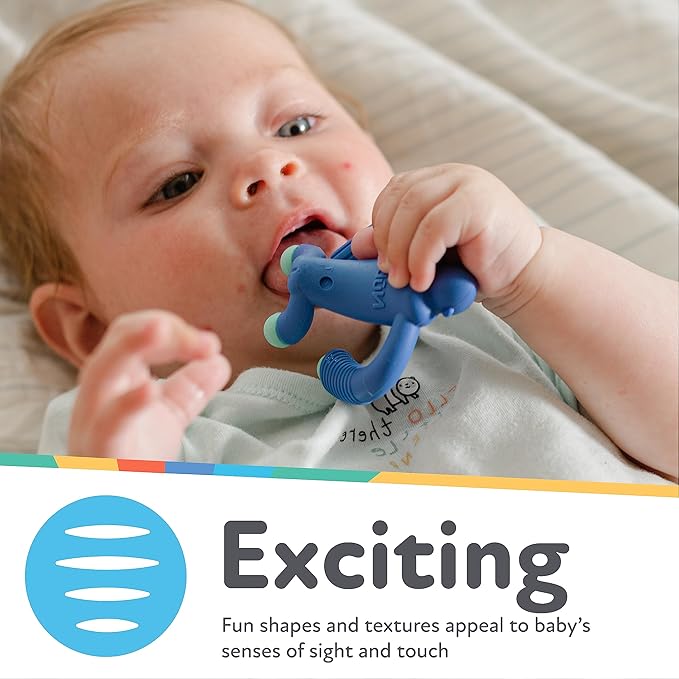 Nuby Geo Zoos Massaging Teether - Baby Teething Toy - Soft Easy Grip - 3+ Months - Blue Gorilla - Easter Basket Stuffer