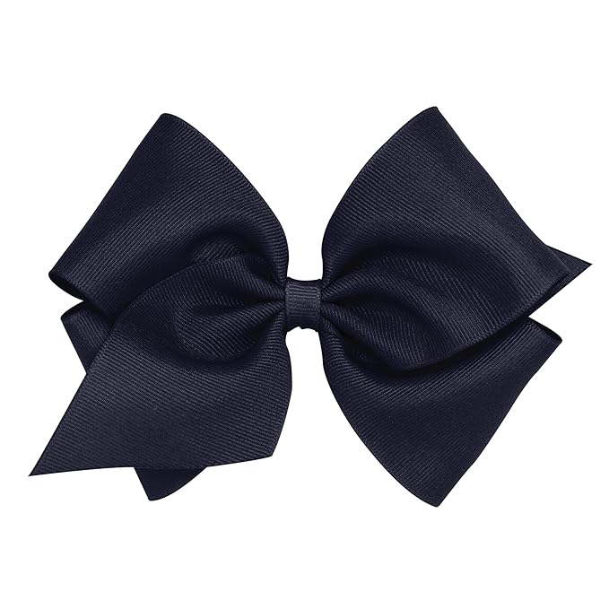 Wee Ones Girls' Classic Grosgrain Hair Bows with Plain Wrap Center, No-Slip Hair Clip, Handmade, Navy, Mini King