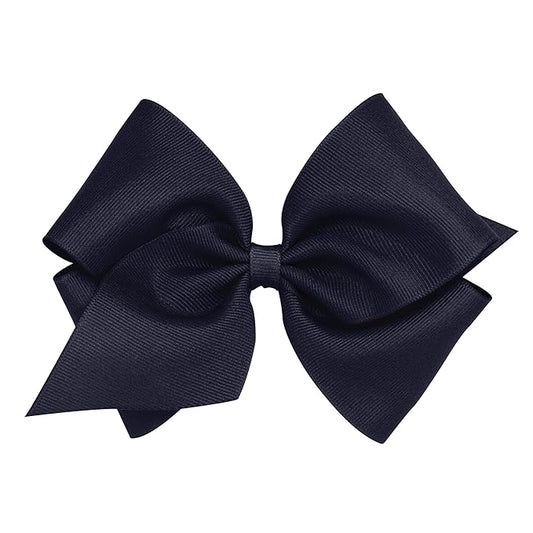 Wee Ones Girls' Classic Grosgrain Hair Bows with Plain Wrap Center, No-Slip Hair Clip, Handmade, Navy, Mini King