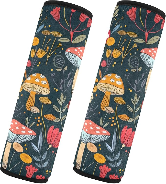 CHIFIGNO Cute Cartoon Mushrooms Seat Belt Cover Pad Universal Car Seat Belt Pads Pack of 2 Seatbelt Shoulder Pad for Adults Kids Women Men