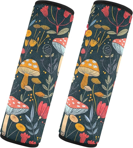CHIFIGNO Cute Cartoon Mushrooms Seat Belt Cover Pad Universal Car Seat Belt Pads Pack of 2 Seatbelt Shoulder Pad for Adults Kids Women Men