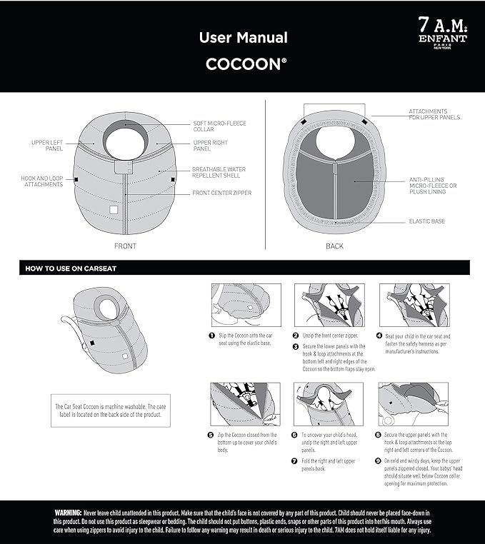 7AM Enfant Car Seat Covers - Cocoon Baby Cover for Boys & Girls, Rain & Snow Repellent, Breathable Windproof, Center Zipper, Universal Fit for Infant Car Seat (0-12M) (Metallic Lilac)