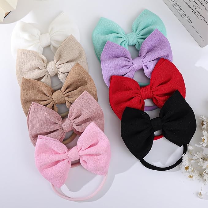 YanJie Handmade Elastic Hairband, Nylon Hair Bows for Girls Infant Toddlers Kids, 9 PCS One Size Fits All Hair Accessories for Newborn Baby